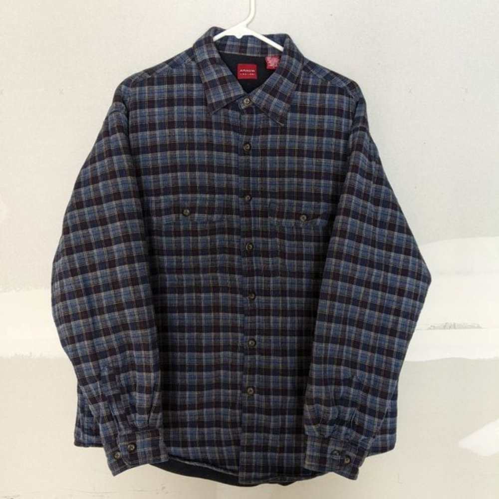Arrow Heavy Plaid Flannel Sherpa Lined Shirt Jacket Shacket Size Large